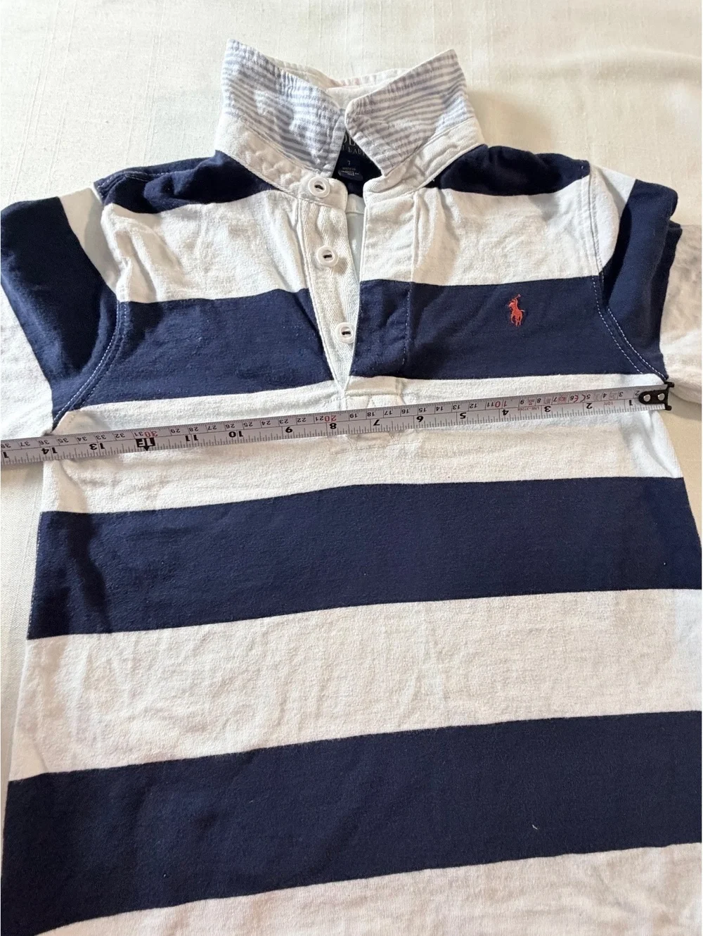Polo Ralph Lauren Boys' Long Sleeve Rugby Shirt Size 7 Navy and White Striped
